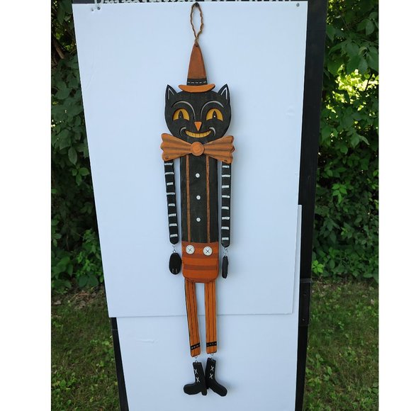 Johanna Parker Halloween Wood Hanging Black Cat - Picture 2 of 3